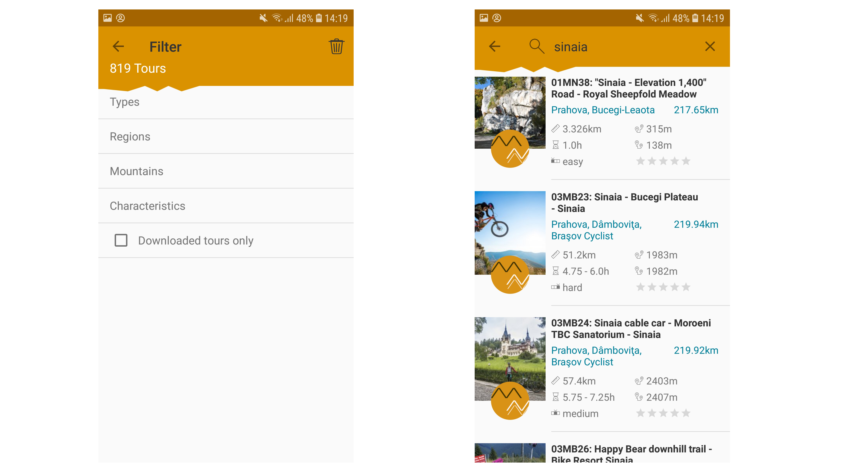  Filtering trails in the new Muntii Nostri App