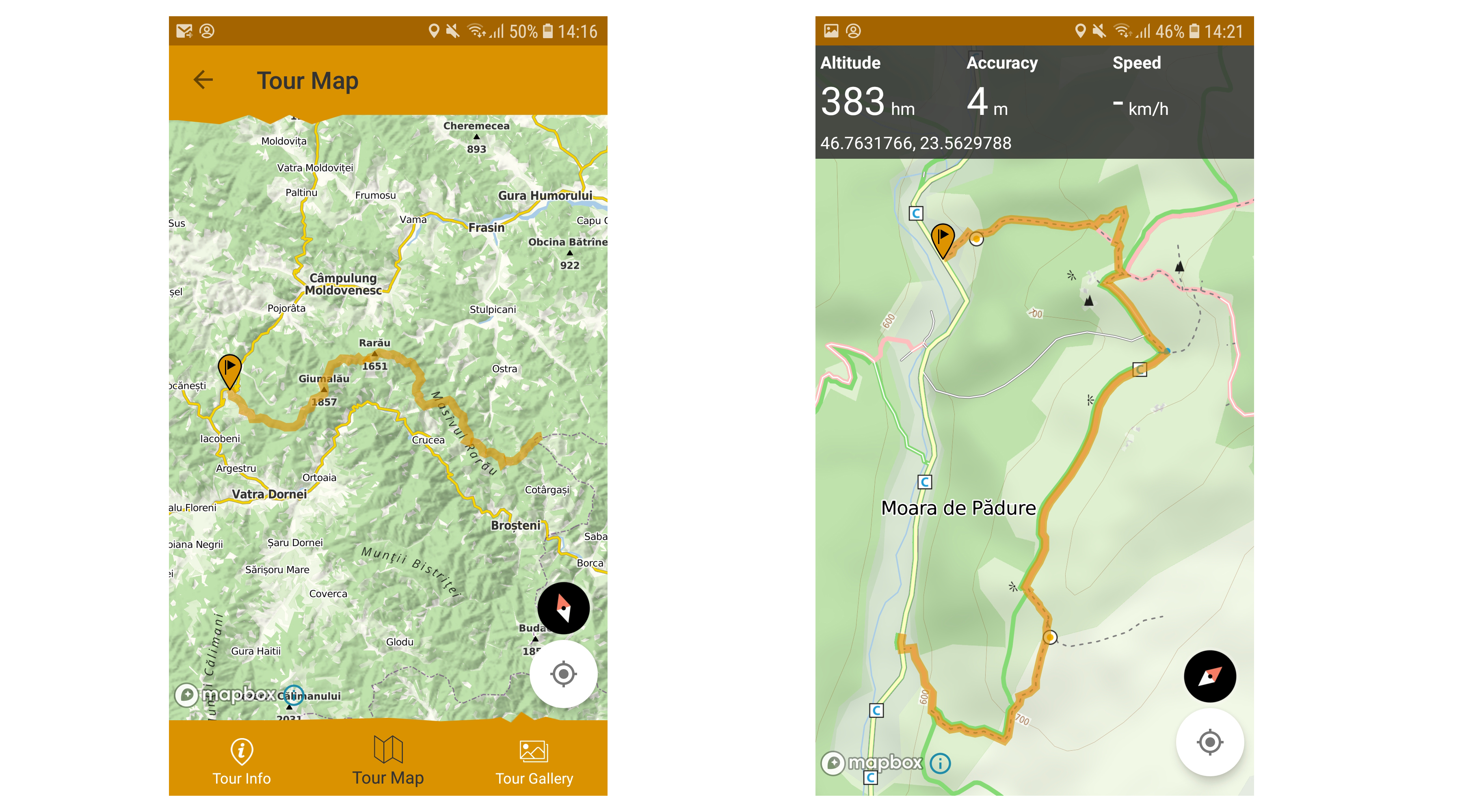  Tour map and position in New Muntii Nostri App